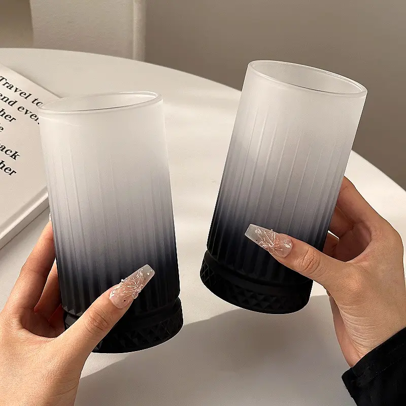Frosted Black Gradient Mug Office Simple Drinking Glass Cups Cold Juice Coffee Wine Mugs For Home Use 450ml Drinkware