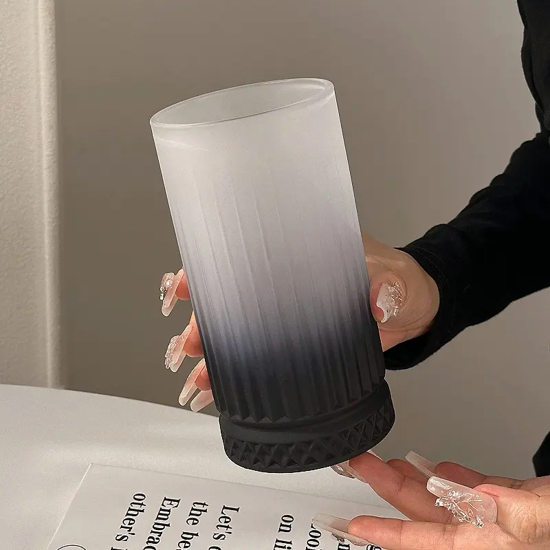 Frosted Black Gradient Mug Office Simple Drinking Glass Cups Cold Juice Coffee Wine Mugs For Home Use 450ml Drinkware