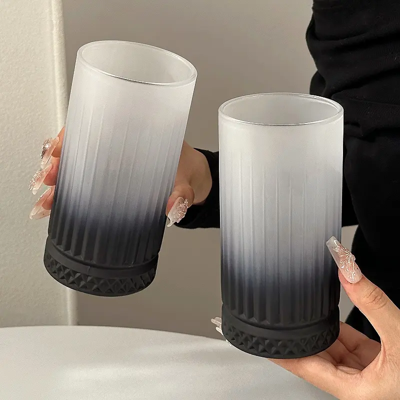 Frosted Black Gradient Mug Office Simple Drinking Glass Cups Cold Juice Coffee Wine Mugs For Home Use 450ml Drinkware