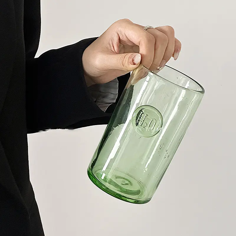 Green Color Glass Mugs Large Capacity Household Daily Drinking Water Cup Simple Transparency Coffee Milk Juice Mugs Gifts