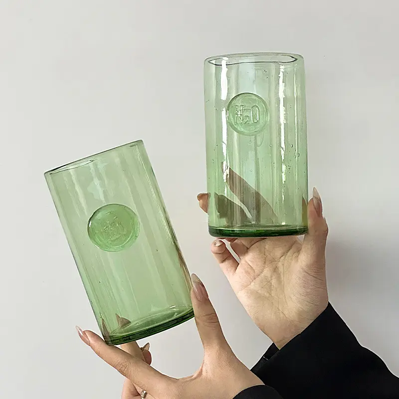 Green Color Glass Mugs Large Capacity Household Daily Drinking Water Cup Simple Transparency Coffee Milk Juice Mugs Gifts
