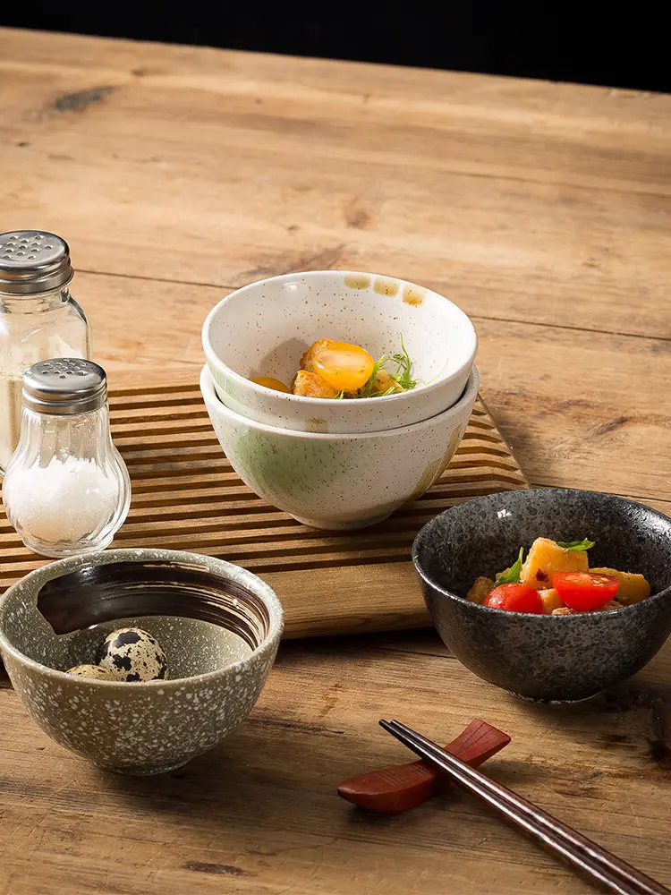 Japanese Retro Ceramic Rice Bowl Creative Salad Bowl Specialty Tableware Simple Snacks Dipping Bowl