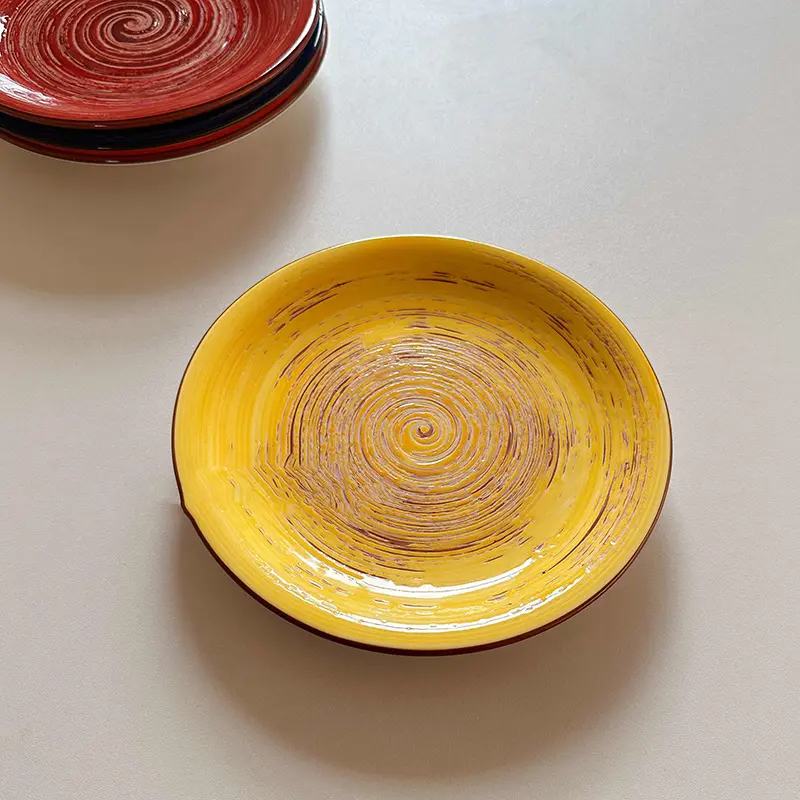 19cm Retro Ceramic Round Flat Plate Korean Western Steak Plates Household Fruit Salad Dessert Dish Kitchen Tableware