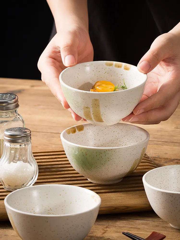 Japanese Retro Ceramic Rice Bowl Creative Salad Bowl Specialty Tableware Simple Snacks Dipping Bowl