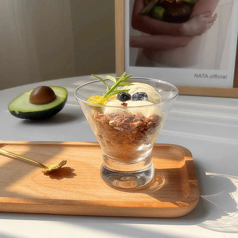 Japanese Ice-cream Cups Transparent Pudding Yoghurt Dessert Glass 220ml Ice Coffee Cups Home Oatmeal Cup Drinkware