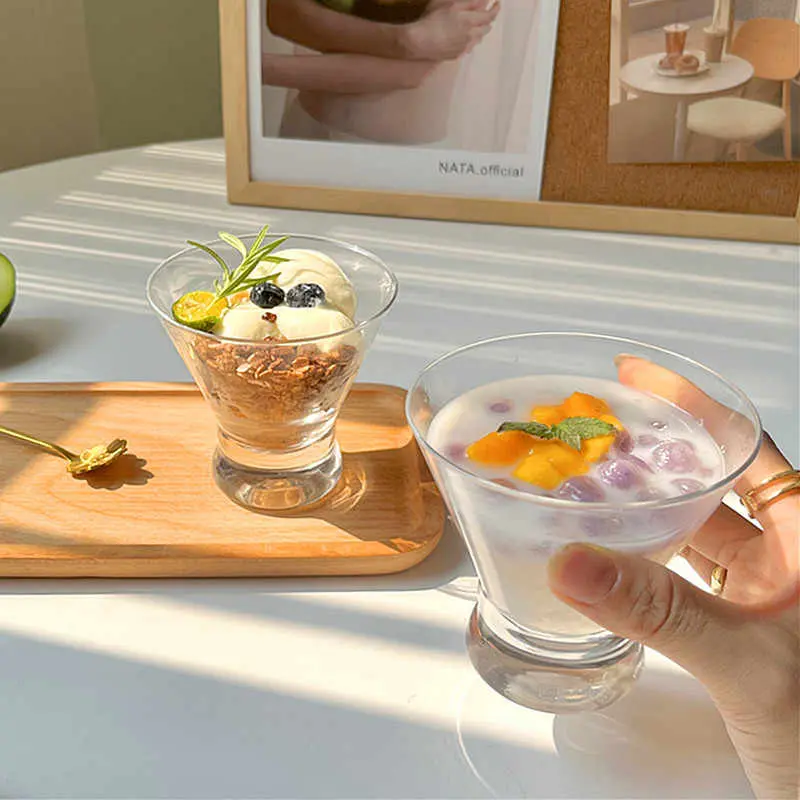 Japanese Ice-cream Cups Transparent Pudding Yoghurt Dessert Glass 220ml Ice Coffee Cups Home Oatmeal Cup Drinkware
