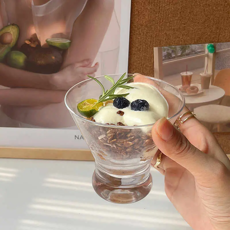 Japanese Ice-cream Cups Transparent Pudding Yoghurt Dessert Glass 220ml Ice Coffee Cups Home Oatmeal Cup Drinkware