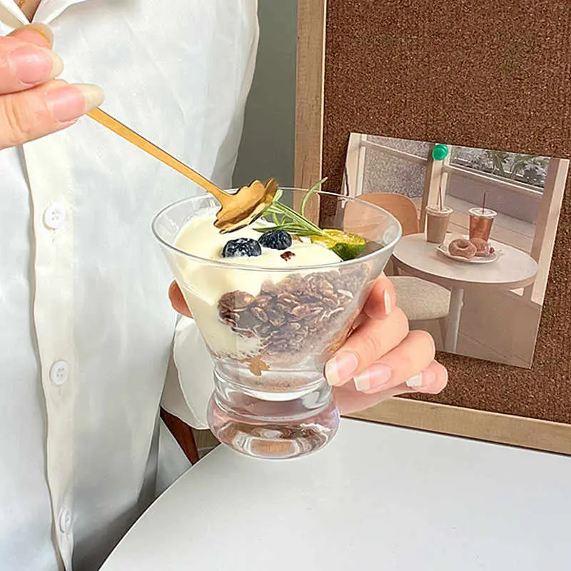 Japanese Ice-cream Cups Transparent Pudding Yoghurt Dessert Glass 220ml Ice Coffee Cups Home Oatmeal Cup Drinkware