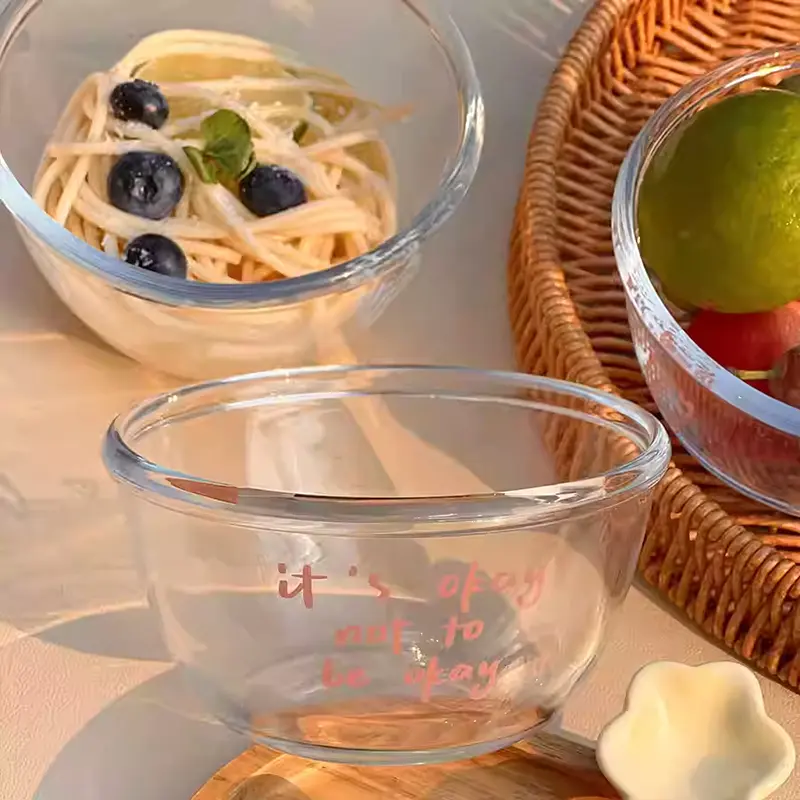 Glass Bowls Letters Printed Yoghurt Oatmeal Dessert Bowls Household Fruit Salad Bowl Simple Tableware