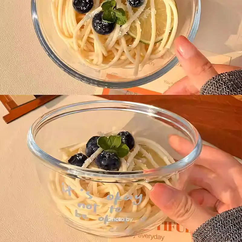 Glass Bowls Letters Printed Yoghurt Oatmeal Dessert Bowls Household Fruit Salad Bowl Simple Tableware