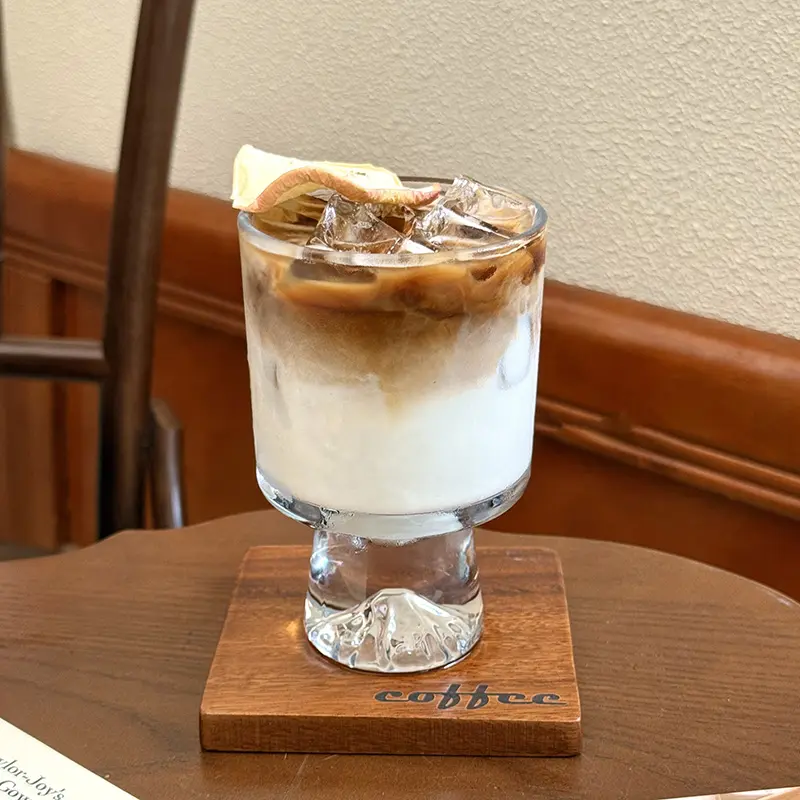 High-grade Beverage Glass Cups Transparent Cold Drinking Juice Dessert Cups Household High Footed Coffee Cups Drinkware
