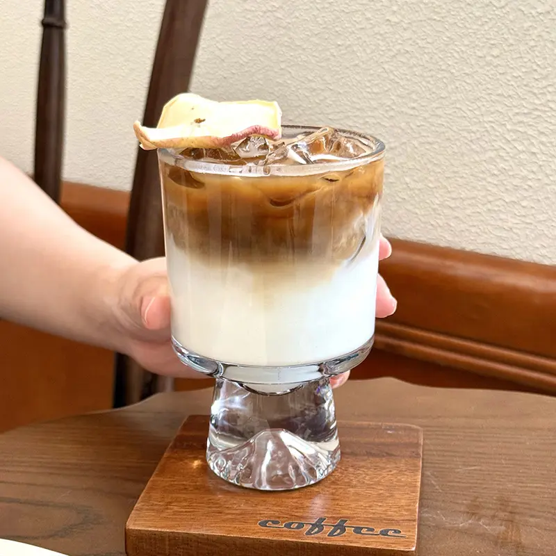 High-grade Beverage Glass Cups Transparent Cold Drinking Juice Dessert Cups Household High Footed Coffee Cups Drinkware