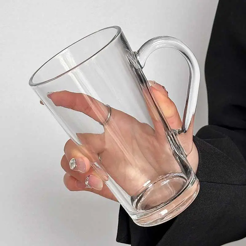 350ml Transparent Glass Cup With Handle Simple Milk Coffee Mug Household Water Cup Summer Cold Drink Cups
