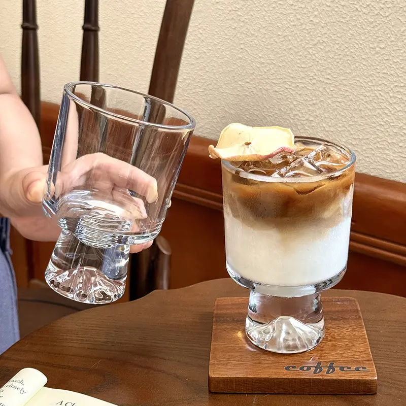 High-grade Beverage Glass Cups Transparent Cold Drinking Juice Dessert Cups Household High Footed Coffee Cups Drinkware