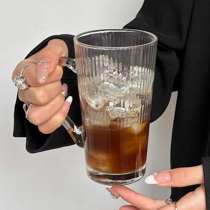 350ml Transparent Glass Cup With Handle Simple Milk Coffee Mug Household Water Cup Summer Cold Drink Cups