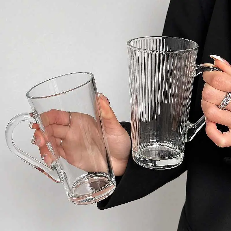350ml Transparent Glass Cup With Handle Simple Milk Coffee Mug Household Water Cup Summer Cold Drink Cups