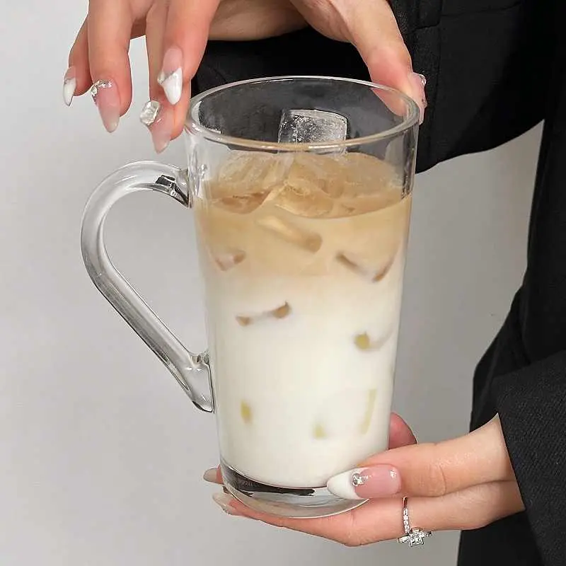 350ml Transparent Glass Cup With Handle Simple Milk Coffee Mug Household Water Cup Summer Cold Drink Cups