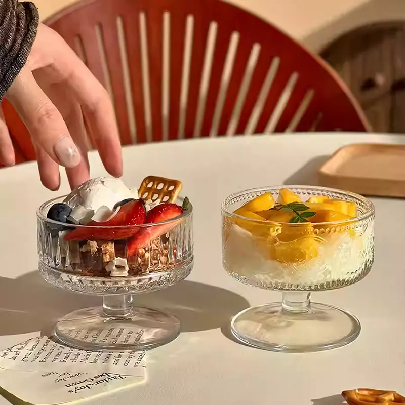 Glass Ice Cream Cup Transparent High Footed Yogurt Bowl Household Dessert Nut Fruit Cups Drinking Utensil 180ml