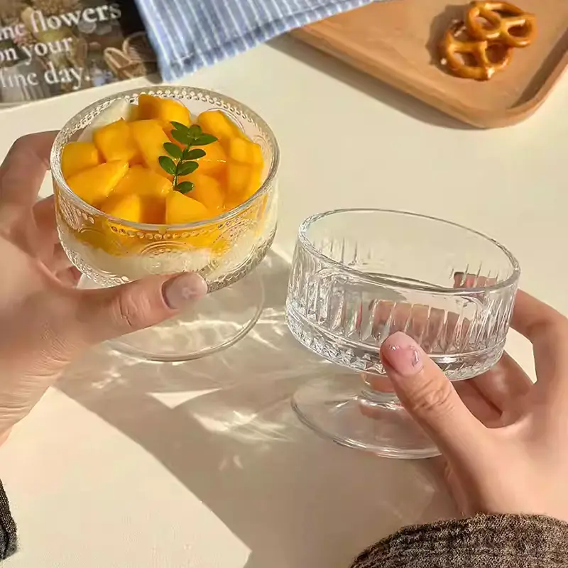Glass Ice Cream Cup Transparent High Footed Yogurt Bowl Household Dessert Nut Fruit Cups Drinking Utensil 180ml