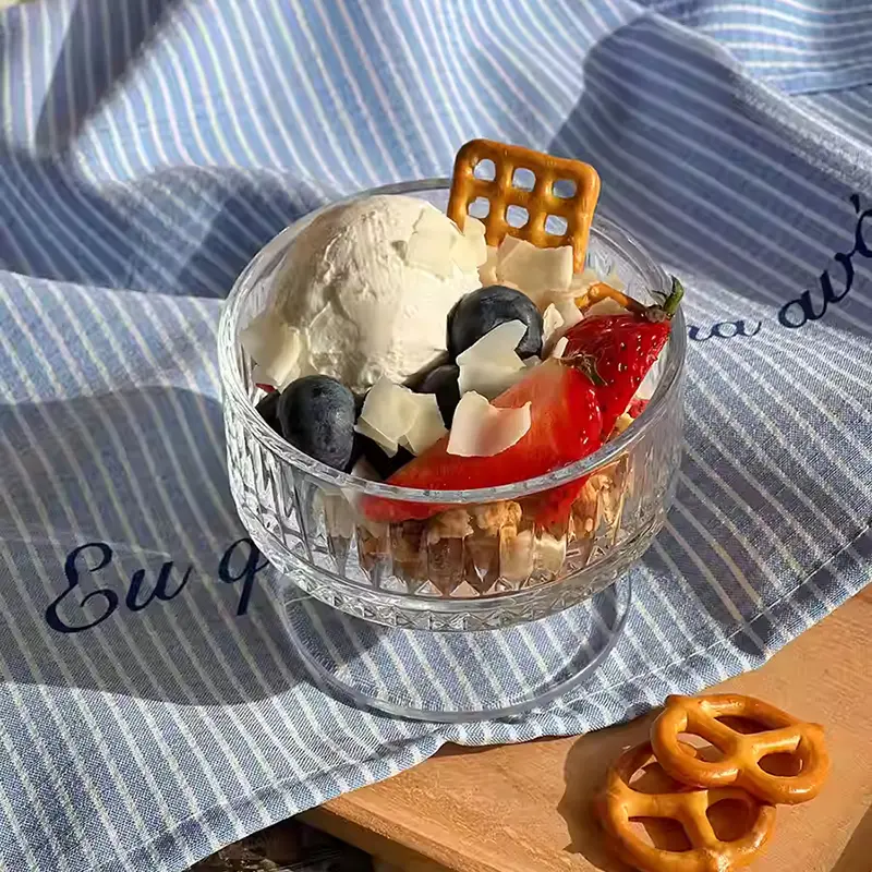 Glass Ice Cream Cup Transparent High Footed Yogurt Bowl Household Dessert Nut Fruit Cups Drinking Utensil 180ml