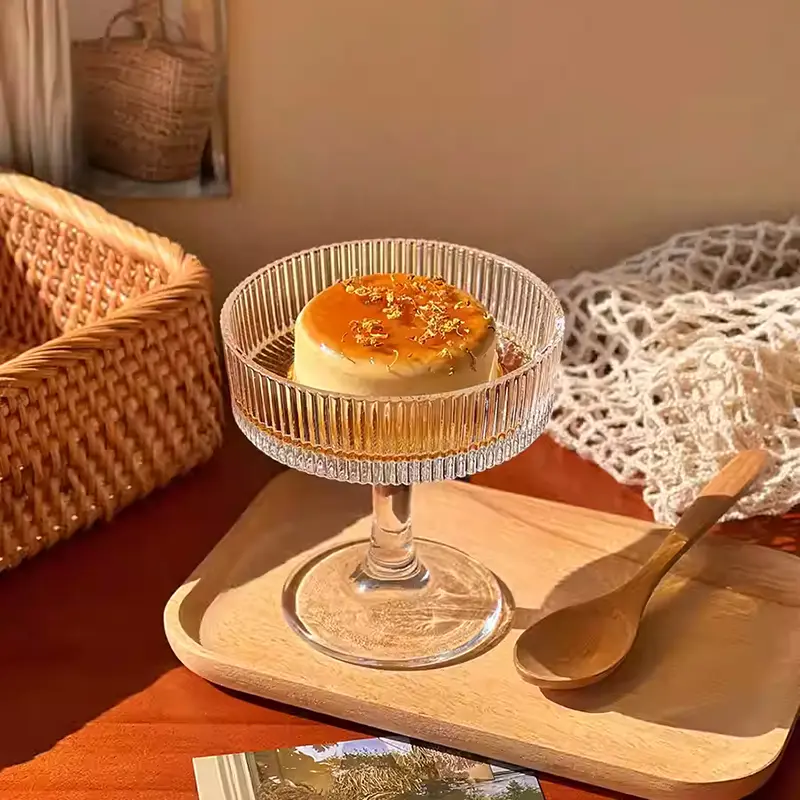 Transparent Glass Cup High Footed Yogurt Ice Cream Dessert Cups Afternoon Tea Tableware Restaurant Cake Snack Bowl