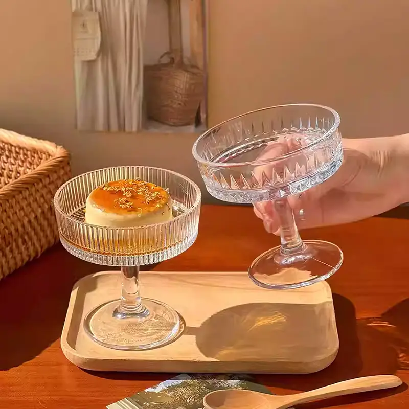 Transparent Glass Cup High Footed Yogurt Ice Cream Dessert Cups Afternoon Tea Tableware Restaurant Cake Snack Bowl