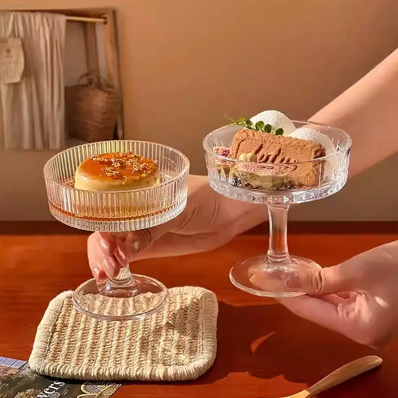 Transparent Glass Cup High Footed Yogurt Ice Cream Dessert Cups Afternoon Tea Tableware Restaurant Cake Snack Bowl