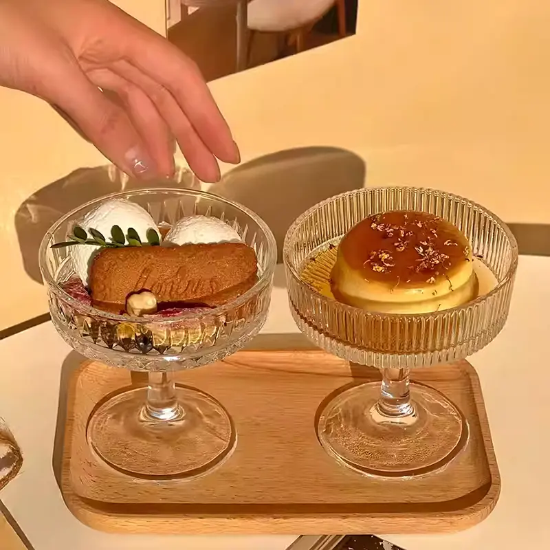 Transparent Glass Cup High Footed Yogurt Ice Cream Dessert Cups Afternoon Tea Tableware Restaurant Cake Snack Bowl