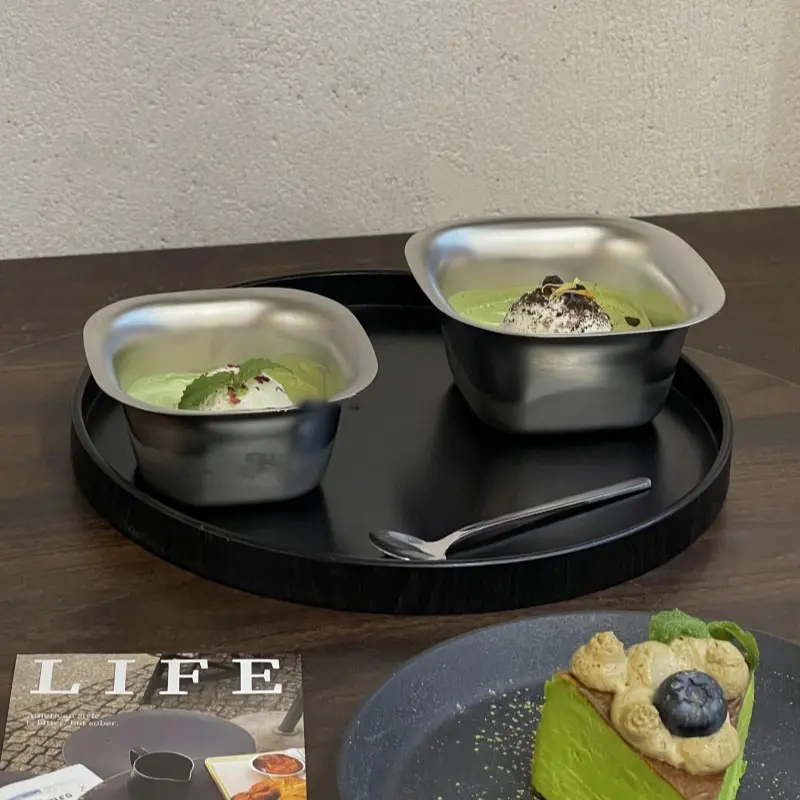 Breakfast Fruits Yoghurt Oatmeal Bowls 304 Korean Style Stainless Steel Square Bowl High Quality Cream Cake Dessert Bowl