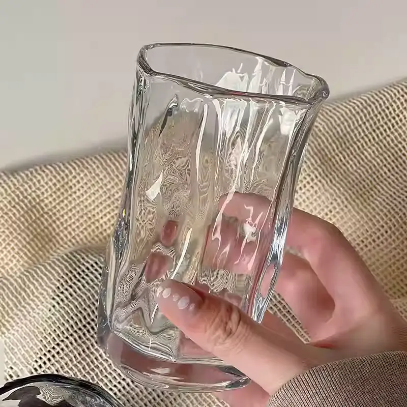 Irregularly Pleated Glass Coffee Cups Transparent Juice Drink Water Cup Simple Household Drinkware 275ml