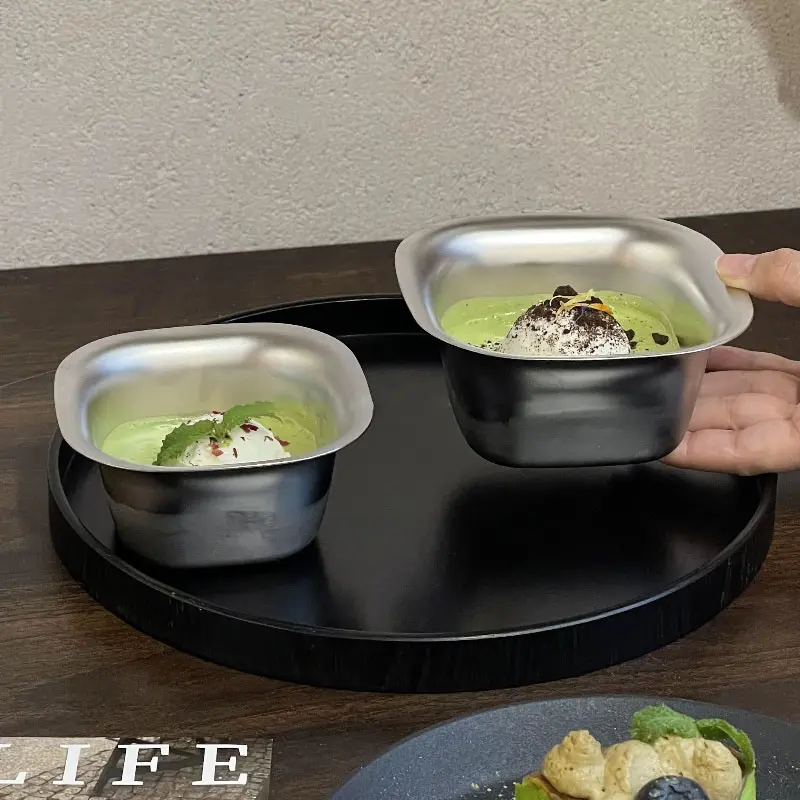 Breakfast Fruits Yoghurt Oatmeal Bowls 304 Korean Style Stainless Steel Square Bowl High Quality Cream Cake Dessert Bowl