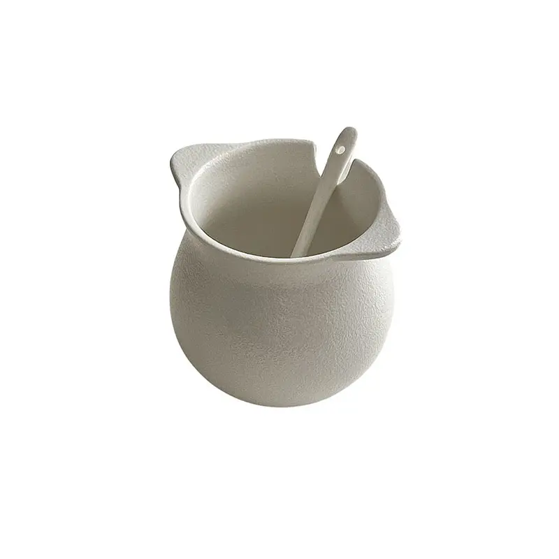 French Style Matte Storage Jar White Color Ceramic Salt Shaker With Spoon Household Kitchen Binaural Sugar Chillies Spice Jars