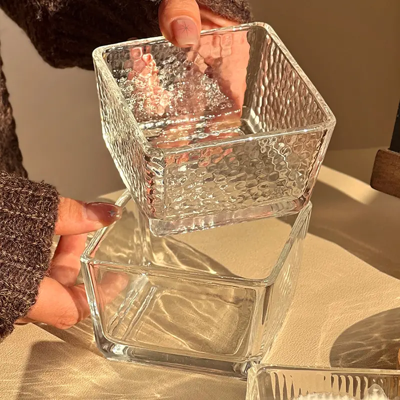 Simple Small Yoghurt Dessert Bowl Square Seasoning Sauce And Vinegar Glass Bowls Household Transparent Hotpot Dipping Bowl