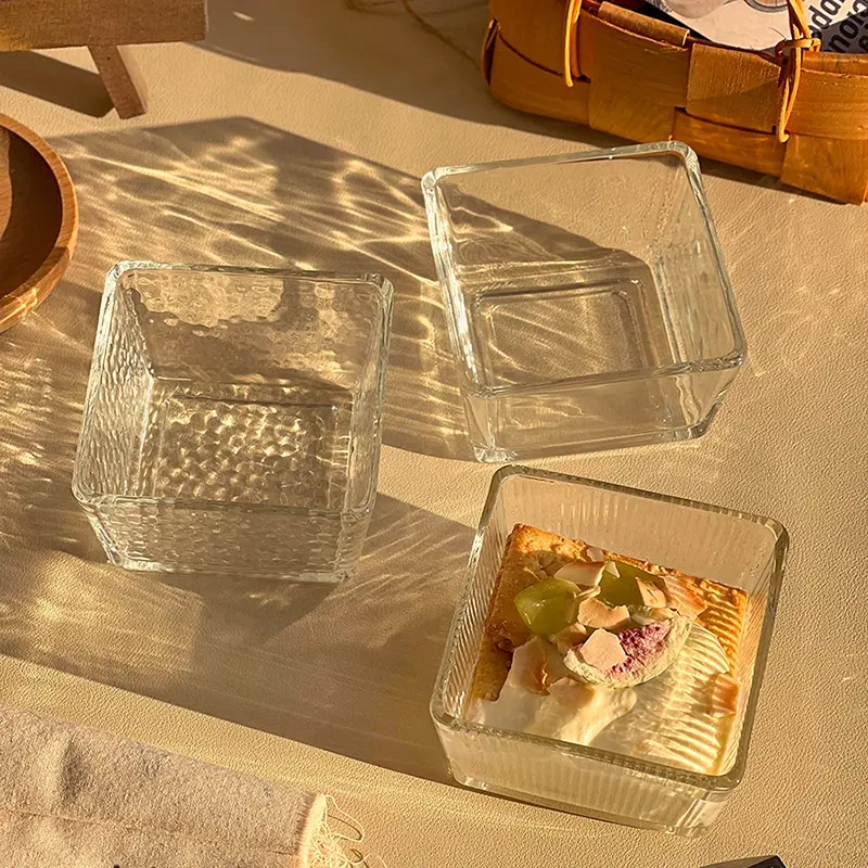 Simple Small Yoghurt Dessert Bowl Square Seasoning Sauce And Vinegar Glass Bowls Household Transparent Hotpot Dipping Bowl