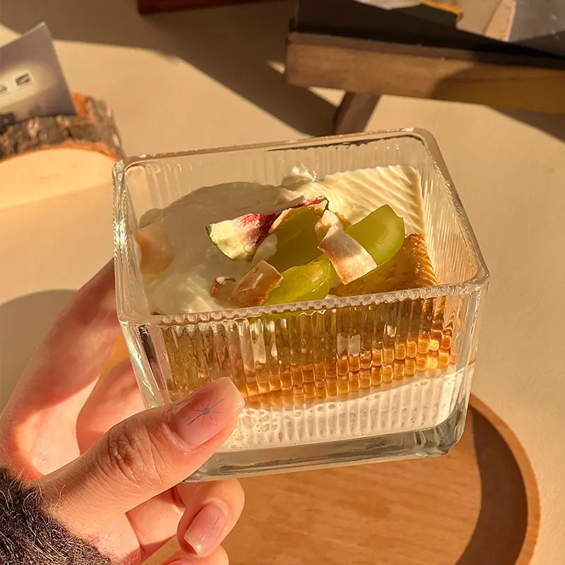 Simple Small Yoghurt Dessert Bowl Square Seasoning Sauce And Vinegar Glass Bowls Household Transparent Hotpot Dipping Bowl