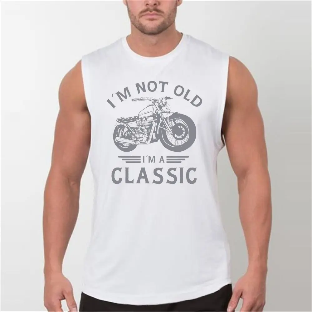 Men's summer casual sports fitness loose retro motorcycle print comfortable breathable round neck sleeveless vest