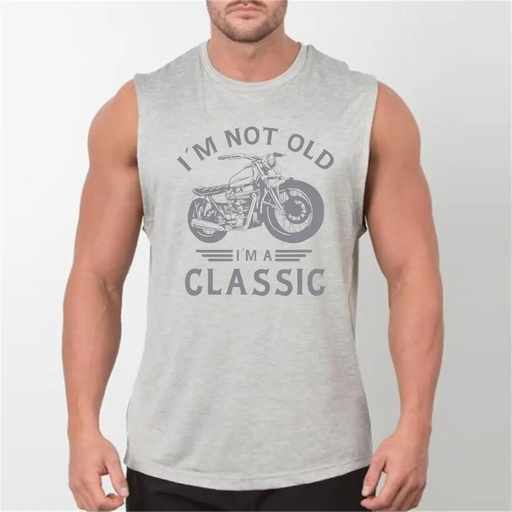 Men's summer casual sports fitness loose retro motorcycle print comfortable breathable round neck sleeveless vest