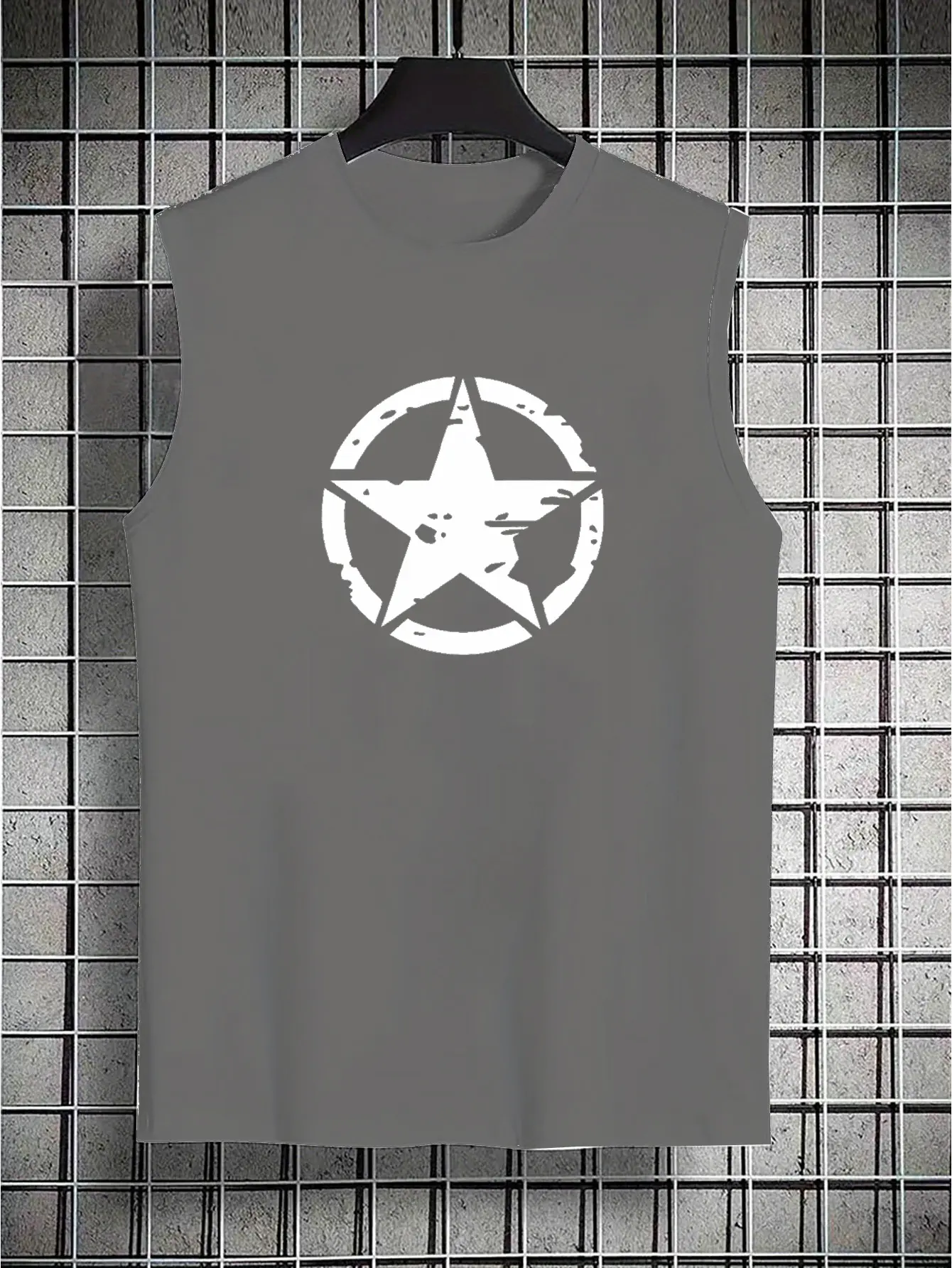 Men's summer casual sports fitness loose five pointed star print comfortable and breathable round neck sleeveless vest
