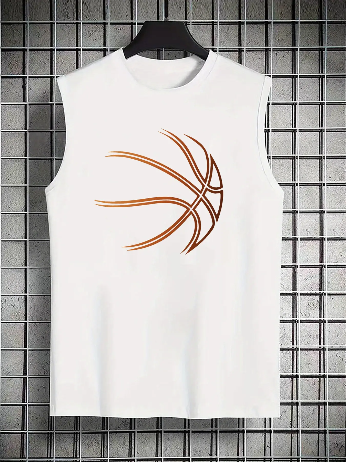 Men's Summer Leisure Sports Fitness Loose Basketball Pattern Printed Comfortable and Breathable Round Neck Sleeveless Tank Top