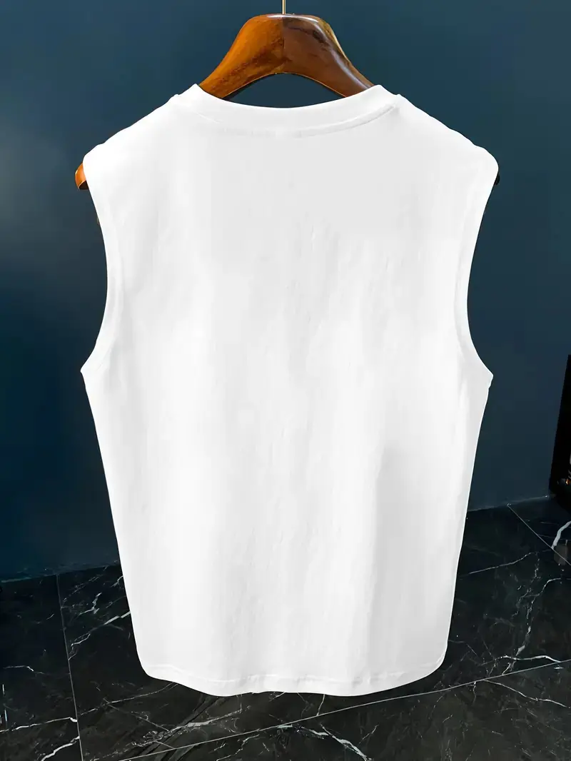 Men's Summer Leisure Sports Fitness Loose ROME Letter Pattern Printed Comfortable Breathable Round Neck Sleeveless Tank Top