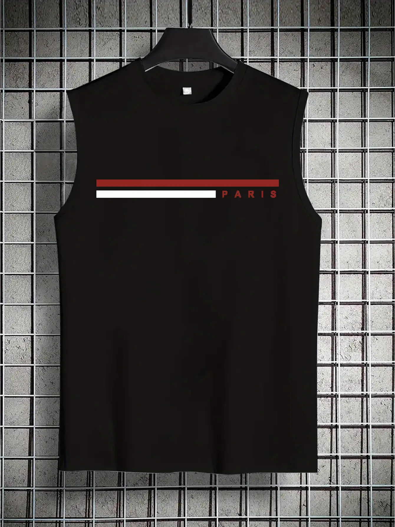 Men's Summer Leisure Sports Fitness Loose Paris Pattern Printed Comfortable Breathable Round Neck Sleeveless Tank Top