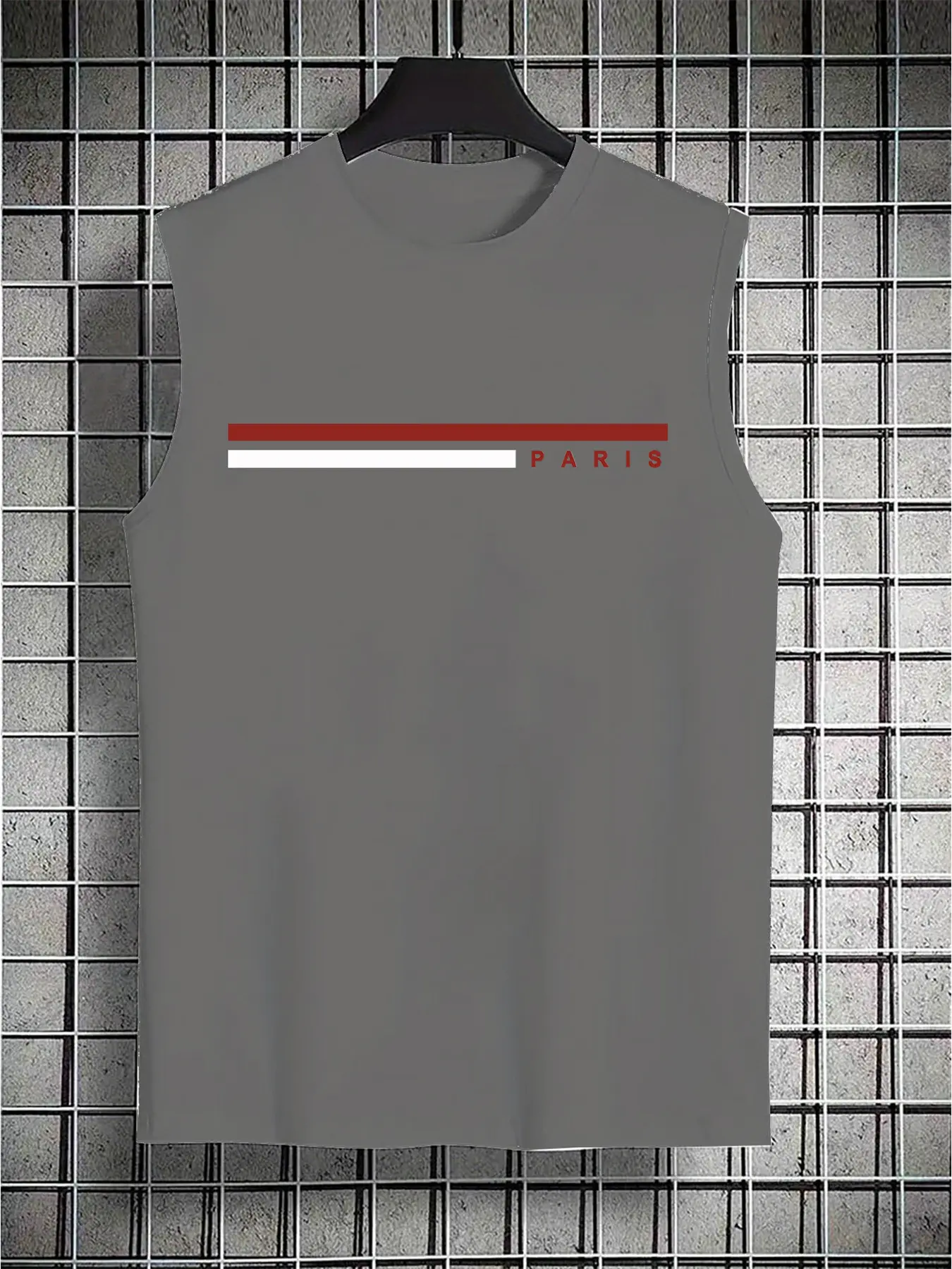 Men's Summer Leisure Sports Fitness Loose Paris Pattern Printed Comfortable Breathable Round Neck Sleeveless Tank Top