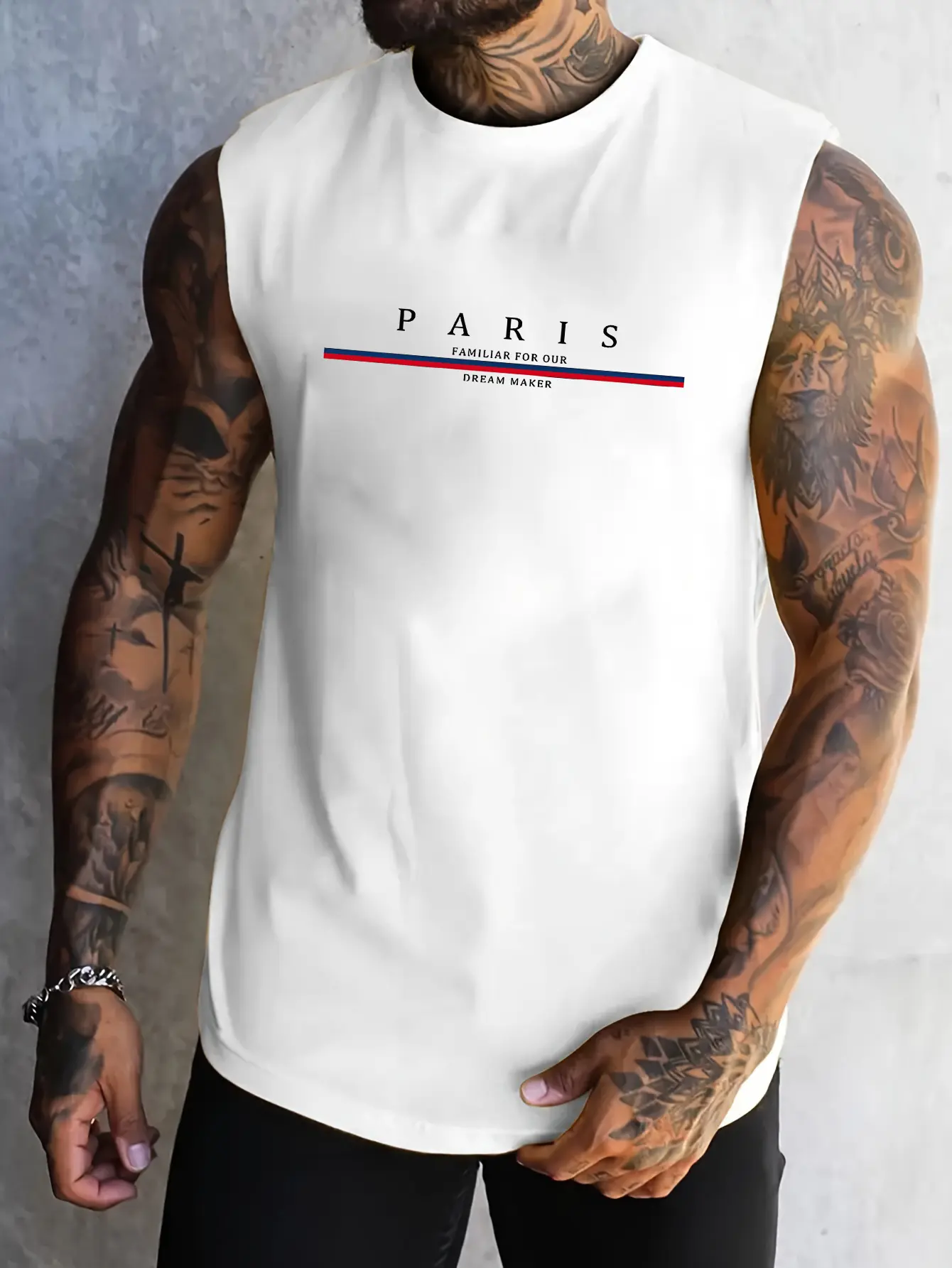 Men's Summer Leisure Sports Fitness Loose Paris Letter Printed Comfortable Breathable Round Neck Sleeveless Tank Top
