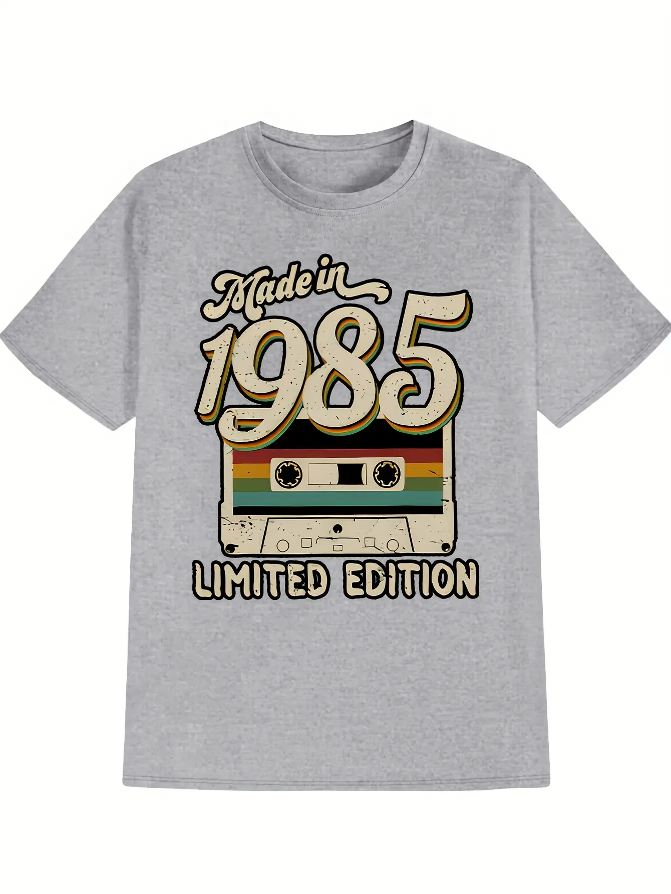 Men's summer 100% pure cotton fashionable casual sports loose 1985 vintage print round neck short sleeved T-shirt top