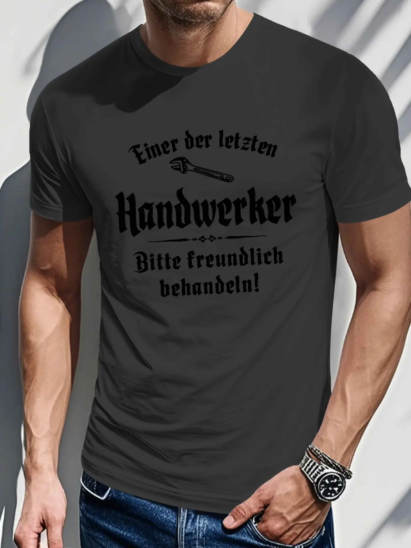 Men's Summer 100% Cotton Fashionable Sports and Leisure Loose Fashion German Pattern Printed Round Neck Short Sleeve T-shirt Top