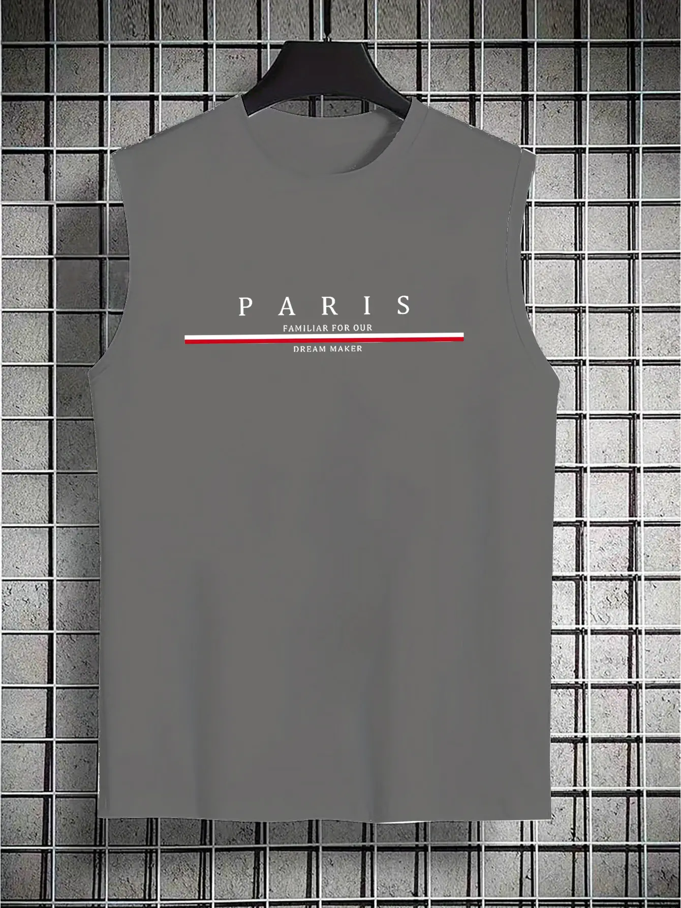 Men's Summer Leisure Sports Fitness Loose Paris Letter Printed Comfortable Breathable Round Neck Sleeveless Tank Top