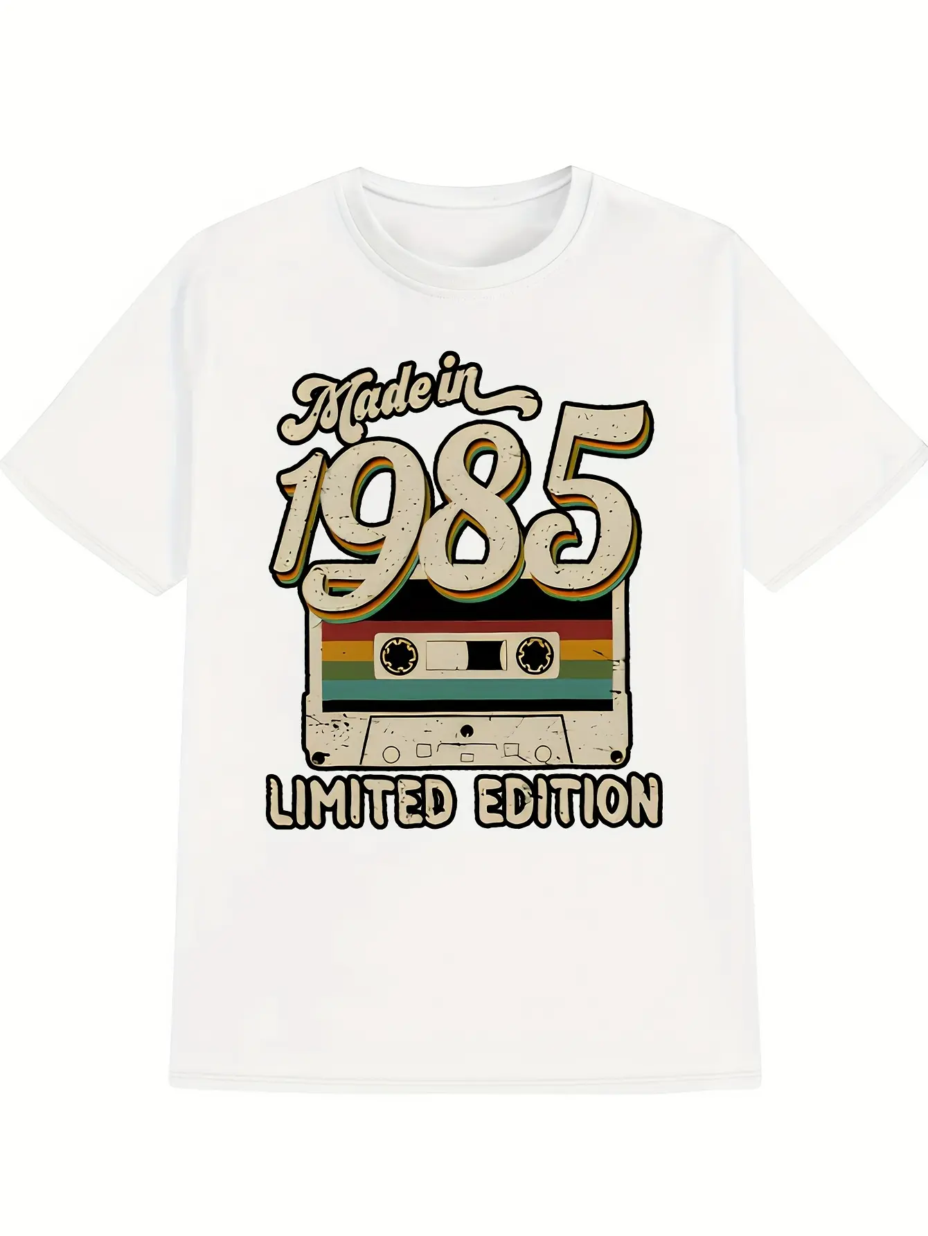 Men's summer 100% pure cotton fashionable casual sports loose 1985 vintage print round neck short sleeved T-shirt top