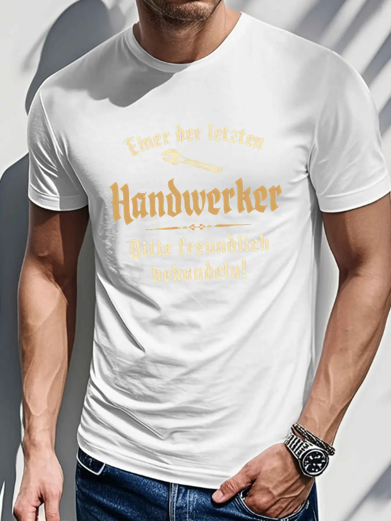 Men's Summer 100% Cotton Fashionable Sports and Leisure Loose Fashion German Pattern Printed Round Neck Short Sleeve T-shirt Top