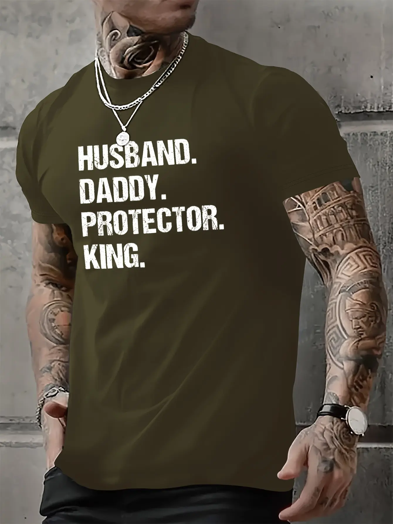 Men's summer 100% pure cotton fashionable casual sports loose husband graphic print round neck short sleeved T-shirt top