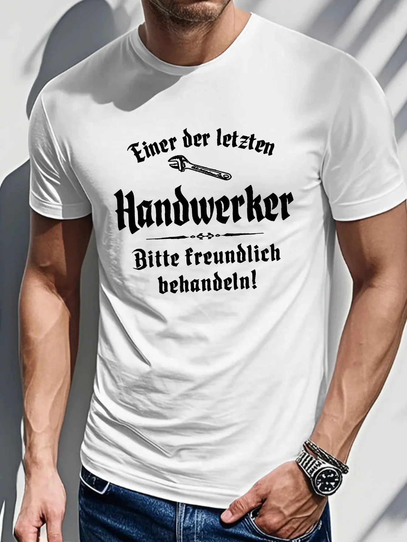 Men's Summer 100% Cotton Fashionable Sports and Leisure Loose Fashion German Pattern Printed Round Neck Short Sleeve T-shirt Top